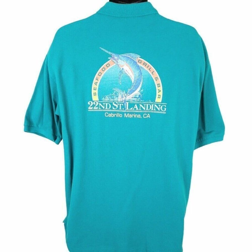 Vintage Marlin Fish Polo Shirt Mens Size XL Blue 22nd St Landing Made In USA
